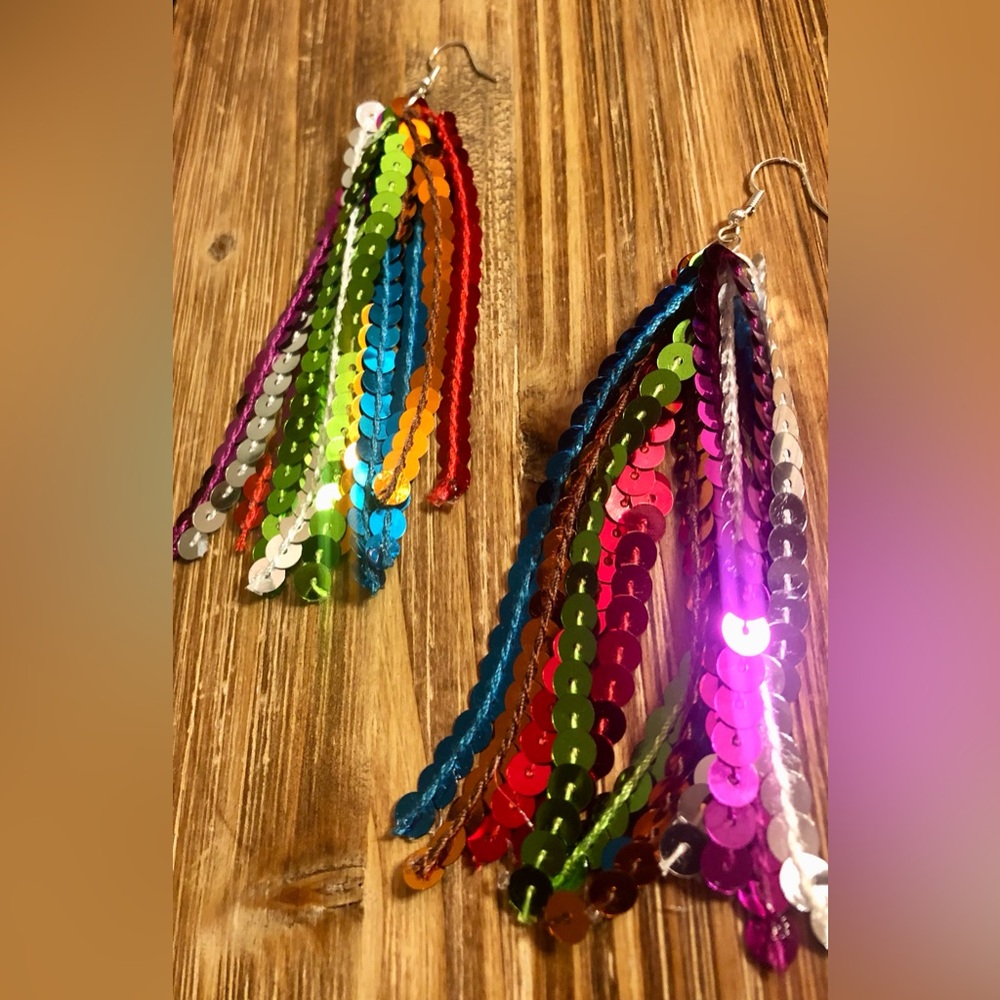 Rainbow Sequin Dangle Earrings